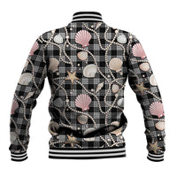 Hawaiian Ocean Seashells Baseball Jacket Black Palaka Pattern