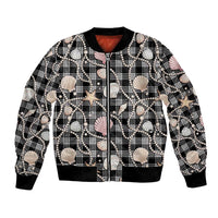 Hawaiian Ocean Seashells Bomber Jacket Black Palaka Pattern