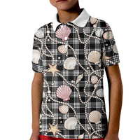 Hawaiian Ocean Seashells Kid Polo Shirt Black Palaka Pattern