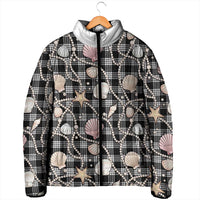 Hawaiian Ocean Seashells Padded Jacket Black Palaka Pattern
