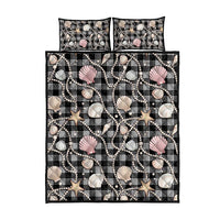 Hawaiian Ocean Seashells Quilt Bed Set Black Palaka Pattern