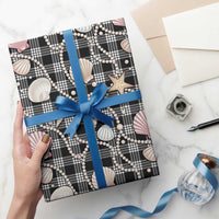 Hawaiian Ocean Seashells Wrapping Paper Black Palaka Pattern