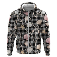 Hawaiian Ocean Seashells Zip Hoodie Black Palaka Pattern