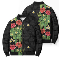 Hawaiian Hibiscus Plumeria Bomber Puffer Jacket Tropical Leaves