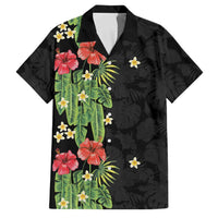 Hawaiian Hibiscus Plumeria Family Matching Summer Maxi Dress and Hawaiian Shirt Tropical Leaves LT01 Dad's Shirt - Short Sleeve Black - Polynesian Pride