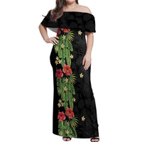 Hawaiian Hibiscus Plumeria Off Shoulder Maxi Dress Tropical Leaves