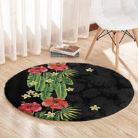 Hawaiian Hibiscus Plumeria Round Carpet Tropical Leaves