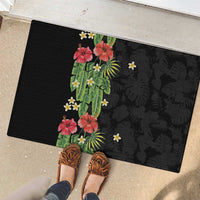 Hawaiian Hibiscus Plumeria Rubber Doormat Tropical Leaves