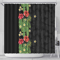 Hawaiian Hibiscus Plumeria Shower Curtain Tropical Leaves