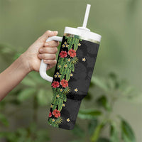 Hawaiian Hibiscus Plumeria Tumbler With Handle Tropical Leaves