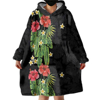 Hawaiian Hibiscus Plumeria Wearable Blanket Hoodie Tropical Leaves