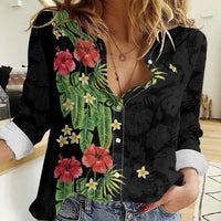 Hawaiian Hibiscus Plumeria Women Casual Shirt Tropical Leaves
