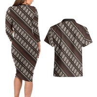 Yogyakarta Parang Batik Motifs Couples Matching Long Sleeve Bodycon Dress and Hawaiian Shirt Indonesian Traditional Pattern LT01 - Polynesian Pride