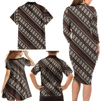Yogyakarta Parang Batik Motifs Family Matching Long Sleeve Bodycon Dress and Hawaiian Shirt Indonesian Traditional Pattern LT01 - Polynesian Pride