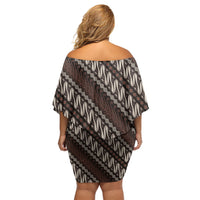 Yogyakarta Parang Batik Motifs Family Matching Off Shoulder Short Dress and Hawaiian Shirt Indonesian Traditional Pattern LT01 - Polynesian Pride