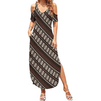 Yogyakarta Parang Batik Motifs Family Matching Summer Maxi Dress and Hawaiian Shirt Indonesian Traditional Pattern LT01 Mom's Dress Brown - Polynesian Pride