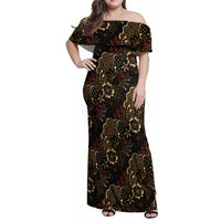 Batik Sekar Jagad Family Matching Off Shoulder Maxi Dress and Hawaiian Shirt Indonesian Traditional Pattern LT01 Mom's Dress Black - Polynesian Pride