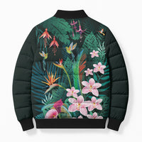 Hawaii Hummingbird Tropical Flowers Bomber Puffer Jacket Dark Green LT01 - Polynesian Pride