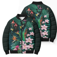 Hawaii Hummingbird Tropical Flowers Bomber Puffer Jacket Dark Green LT01 - Polynesian Pride