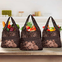 Bula Fiji Masi Grocery Bag Fijian Tapa Vintage Dark Brown Version