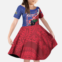 Personalised Haiti Le Marron Inconnu Family Matching Long Sleeve Bodycon Dress and Hawaiian Shirt Dashiki Mix Polynesian Pattern LT01 Daughter's Dress Blue - Polynesian Pride