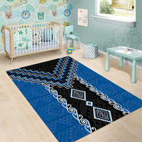 Blue Niho Taniwha Mix Poutama Area Rug Unique Taniko Aotearoa