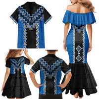 Blue Niho Taniwha Mix Poutama Family Matching Mermaid Dress and Hawaiian Shirt Unique Taniko Aotearoa LT01 - Polynesian Pride