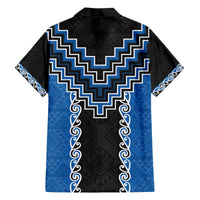 Blue Niho Taniwha Mix Poutama Family Matching Off The Shoulder Long Sleeve Dress and Hawaiian Shirt Unique Taniko Aotearoa LT01 - Polynesian Pride