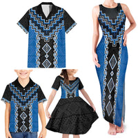 Blue Niho Taniwha Mix Poutama Family Matching Tank Maxi Dress and Hawaiian Shirt Unique Taniko Aotearoa LT01 - Polynesian Pride
