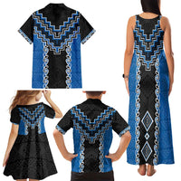 Blue Niho Taniwha Mix Poutama Family Matching Tank Maxi Dress and Hawaiian Shirt Unique Taniko Aotearoa LT01 - Polynesian Pride