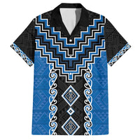 Blue Niho Taniwha Mix Poutama Family Matching Tank Maxi Dress and Hawaiian Shirt Unique Taniko Aotearoa LT01 Dad's Shirt - Short Sleeve Blue - Polynesian Pride