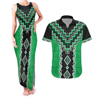 Green Niho Taniwha Mix Poutama Couples Matching Tank Maxi Dress and Hawaiian Shirt Unique Taniko Aotearoa LT01 Green - Polynesian Pride