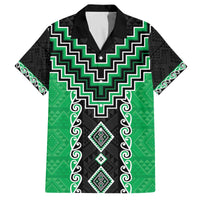 Green Niho Taniwha Mix Poutama Family Matching Off The Shoulder Long Sleeve Dress and Hawaiian Shirt Unique Taniko Aotearoa LT01 Dad's Shirt - Short Sleeve Green - Polynesian Pride