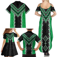Green Niho Taniwha Mix Poutama Family Matching Summer Maxi Dress and Hawaiian Shirt Unique Taniko Aotearoa LT01 - Polynesian Pride