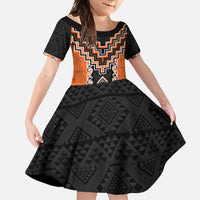Orange Niho Taniwha Mix Poutama Family Matching Mermaid Dress and Hawaiian Shirt Unique Taniko Aotearoa LT01 Daughter's Dress Orange - Polynesian Pride