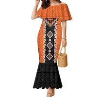 Orange Niho Taniwha Mix Poutama Family Matching Mermaid Dress and Hawaiian Shirt Unique Taniko Aotearoa LT01 Mom's Dress Orange - Polynesian Pride