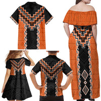 Orange Niho Taniwha Mix Poutama Family Matching Off Shoulder Maxi Dress and Hawaiian Shirt Unique Taniko Aotearoa LT01 - Polynesian Pride