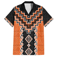 Orange Niho Taniwha Mix Poutama Family Matching Short Sleeve Bodycon Dress and Hawaiian Shirt Unique Taniko Aotearoa LT01 Dad's Shirt - Short Sleeve Orange - Polynesian Pride