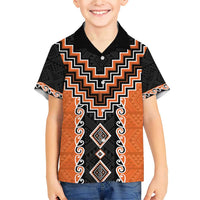 Orange Niho Taniwha Mix Poutama Family Matching Short Sleeve Bodycon Dress and Hawaiian Shirt Unique Taniko Aotearoa LT01 Son's Shirt Orange - Polynesian Pride
