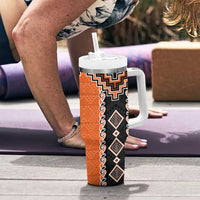 Orange Niho Taniwha Mix Poutama Tumbler With Handle Unique Taniko Aotearoa