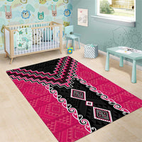 Pink Niho Taniwha Mix Poutama Area Rug Unique Taniko Aotearoa