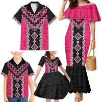 Pink Niho Taniwha Mix Poutama Family Matching Mermaid Dress and Hawaiian Shirt Unique Taniko Aotearoa LT01 - Polynesian Pride