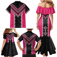 Pink Niho Taniwha Mix Poutama Family Matching Mermaid Dress and Hawaiian Shirt Unique Taniko Aotearoa LT01 - Polynesian Pride