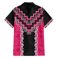 Pink Niho Taniwha Mix Poutama Family Matching Off The Shoulder Long Sleeve Dress and Hawaiian Shirt Unique Taniko Aotearoa LT01 - Polynesian Pride