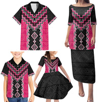 Pink Niho Taniwha Mix Poutama Family Matching Puletasi and Hawaiian Shirt Unique Taniko Aotearoa LT01 - Polynesian Pride