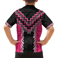 Pink Niho Taniwha Mix Poutama Family Matching Short Sleeve Bodycon Dress and Hawaiian Shirt Unique Taniko Aotearoa LT01 - Polynesian Pride