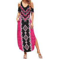Pink Niho Taniwha Mix Poutama Family Matching Summer Maxi Dress and Hawaiian Shirt Unique Taniko Aotearoa LT01 Mom's Dress Pink - Polynesian Pride