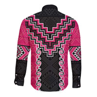 Pink Niho Taniwha Mix Poutama Long Sleeve Button Shirt Unique Taniko Aotearoa LT01 - Polynesian Pride