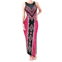 Pink Niho Taniwha Mix Poutama Tank Maxi Dress Unique Taniko Aotearoa