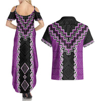 Purple Niho Taniwha Mix Poutama Couples Matching Summer Maxi Dress and Hawaiian Shirt Unique Taniko Aotearoa LT01 - Polynesian Pride